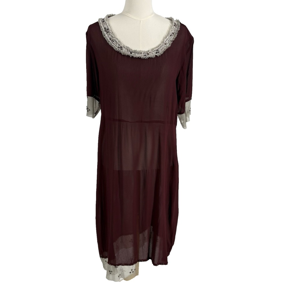 Y2k Cordelia Midi Dress XL Burgundy Semi‎ Sheer Beaded Fairy Grunge Indie Sleaze